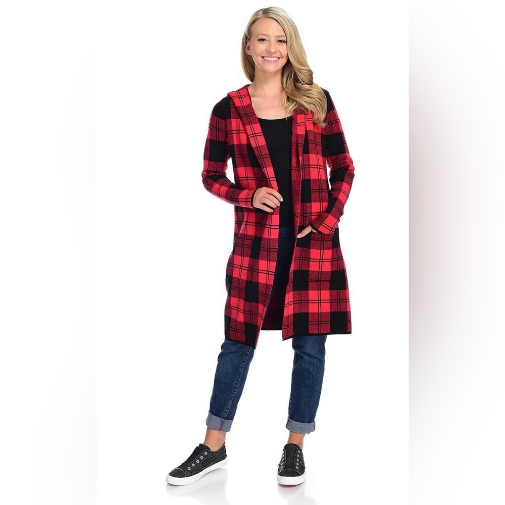NWOT Essential Plaid Sweater Knit Open Front Coatigan Size Medium